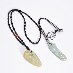 Carved Jadeite Beast Necklace And Jade Eagle Necklace