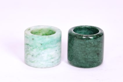 Two Of Green Jadeite Archer's Rings