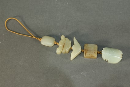 Group of Five Jade Carved Beast Shape Necklace