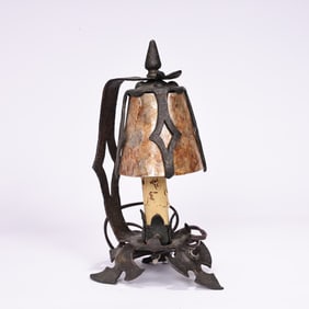Period Arts & Crafts Wrought Iron Brutalist Style Table Lamp