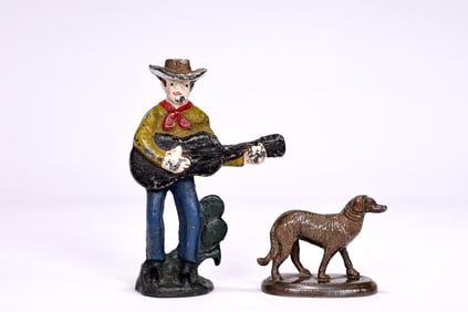 Cast Iron Singing Cowboy Western Bottle Opener And Cast Iron Dog Figurine