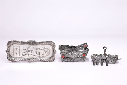 Miniature Dolls House Accessories Metal Tray, Basket, Silverware