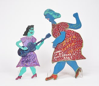 Folk Art Miz Thang Musician And Polka- Dotted Lady