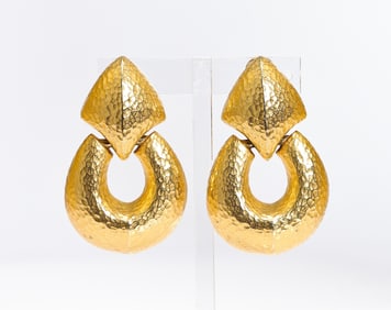 Vintage Givenchy Hammered Hoop Gold Tone Clip-On Earring