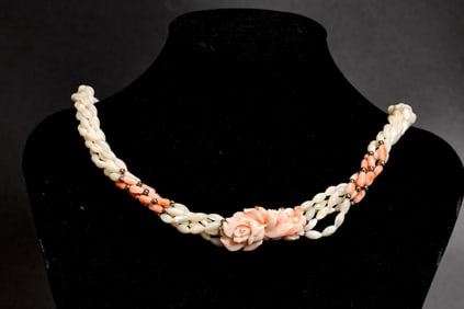 Mother Of Pearl Coral Twist Multi-Strand Bead Necklace