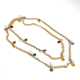 Woman's Gold Tone Beads Chain Belt