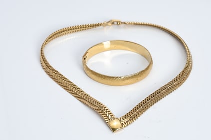 Trifari Gold Tone Choker And Monet Hinged Bangle