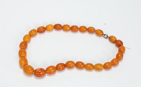 Amber Butterscotch Egg Yolk Bead Necklace 10k Gold Clasp