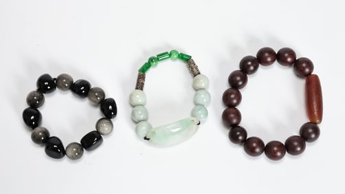 Stone, Jadeite, Wood Bead Bracelet