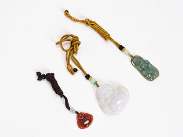 Three Buddha Jade And Agate Pendants