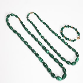 Collection Of Green Stone Malachite Bead Jewelry