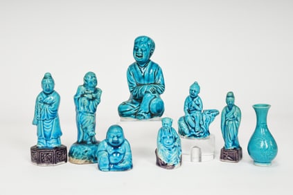 Collection Of Chinese Turquoise Glazed Figurines