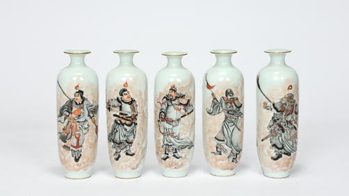 Five Chinese Immortal Drawing Porcelain Vases