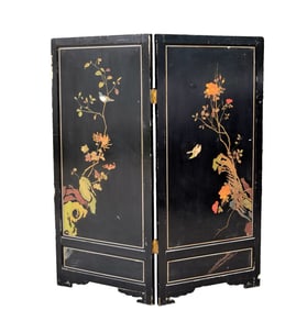 Asian Lacquered Two Screen Panel Carved Birds And Character