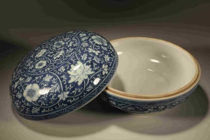 Blue and White Flower Pattern Porcelain Lid Box
