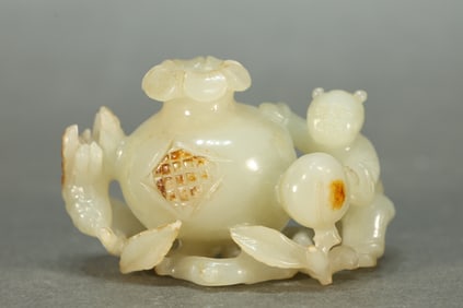 Jade Carved Child and Pomegranate Shape Ornament
