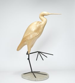 A Bamboo Carved Heron Bird Sculpture