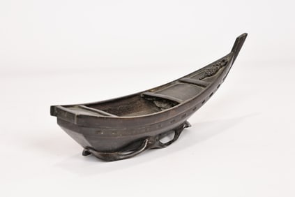 Japanese Bronze Sampan Boat Figurine