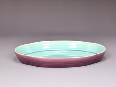 Ernest A. Batchelder Two Tone Oval Flower Platter Pottery Pasadena (1875-1957)