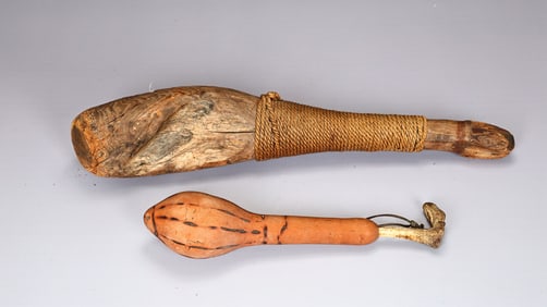 Tribal Club And Gourd Rattle Sculpture