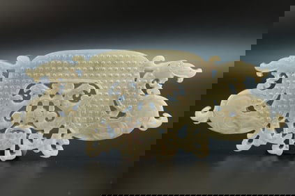 Jade Carved Dragon and Phoenix Pattern Bi