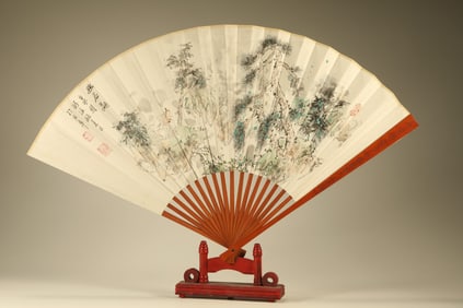 Chinese Drawing Character and Landscape Painting Bamboo Fan