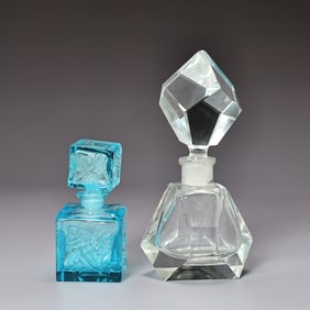 Vintage Hand Cut Crystal Perfume Flacon With Rose Cut Aqua Glass Bottle