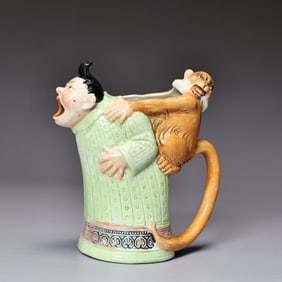 Schafer Vater Man With Monkey Porcelain Pitcher Germany