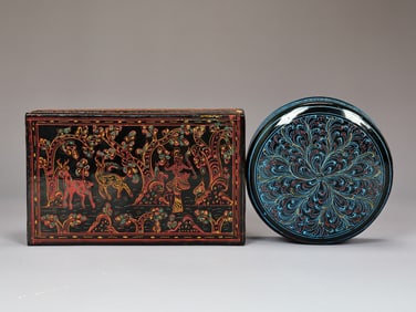Lacquerware Trinket Box With Russian Lacquer Matching Coasters