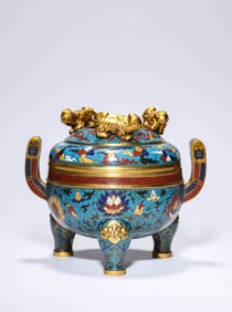 Bronze Cloisonne Flower Pattern Lid Incense Burner