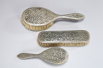 Fabbrica Grasso Tripoli 800 Sterling Silver Handle Vanity Brush Set