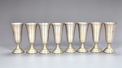 Set Of 8 Sterling Silver By Gunnard Solid Shot Glasses