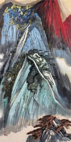 He Haixia mark, Chinese Landscape painting, Ink and Color on Paper, Hanging Scroll