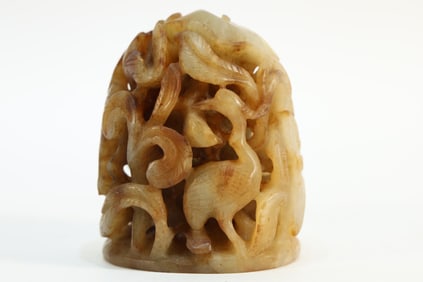Jade Carved Crane Pattern Incense Burner Top