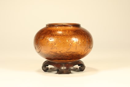 Glassware Sprinkling Gold Carved Poetry Pattern Washer
