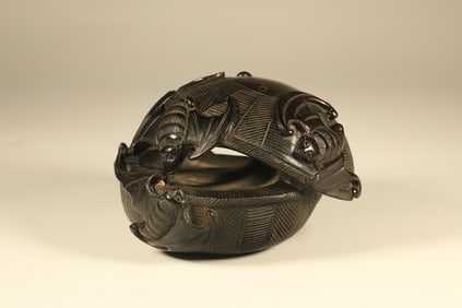Red Sandalwood Carved Bat Pattern Lid Box