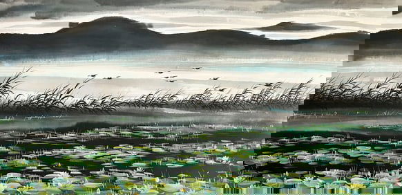 Lin Fengmian mark, Chinese Mid Summer painting, Ink and Color on Paper, Mounted