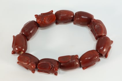 Liangzhu Jade Carved Cicada Shape Bead Bracelet