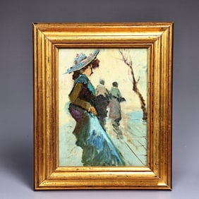 Lady In Dress Impressionist Oil On Canvas Painting