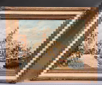 Habor Scene Oil On Canvas Painting Signed