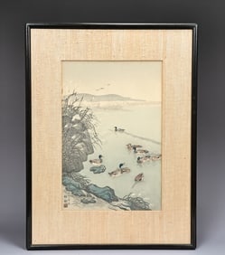 "Ducks On A Pond In Late Autumn" By Ohara Koson Japanese Woodblock  (1877-1945)