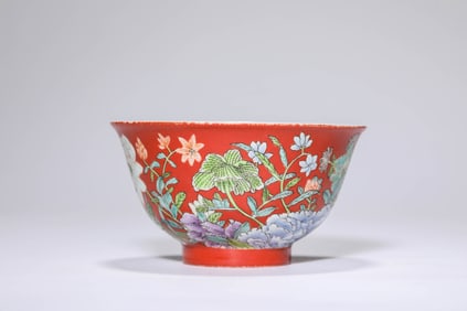 Famille Rose Coral Red Flower Pattern Porcelain Bowl