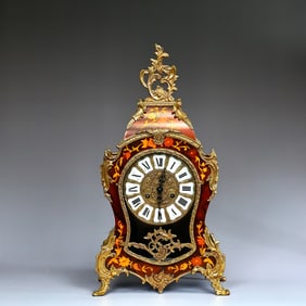 Vintage French Rococo Boulle Floral Mantel Clock