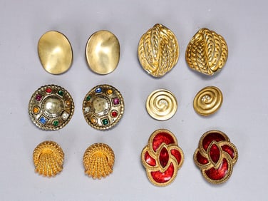 Group Of 80s Gold Tone Clip-On Earrings
