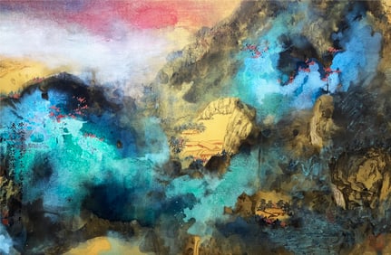 Zhang Daqian mark, Chinese Landscape painting, Ink and Color on Paper, Mounted