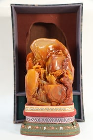 Shoushan Tianhuang Carved Landscape and Character Shape Ornament