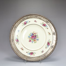 Lenox Rose Dinner J-300 Plate With Sterling Silver Rim