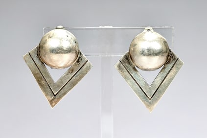 Navajo Sterling Silver Clip RMJ Signed Earrings