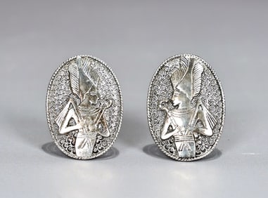 Alice Caviness Sterling Silver Egyptian Pharaoh Clip On Earrings