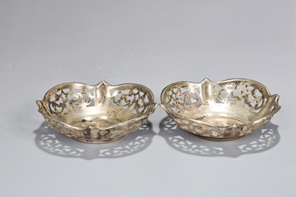 Pair Of Sterling Silver Pierced Nut Candy Tray Dish Bowl